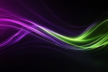 Dynamic Futuristic Abstract Art with Curved Lines in Purple, Green, and Blue on Dark Background