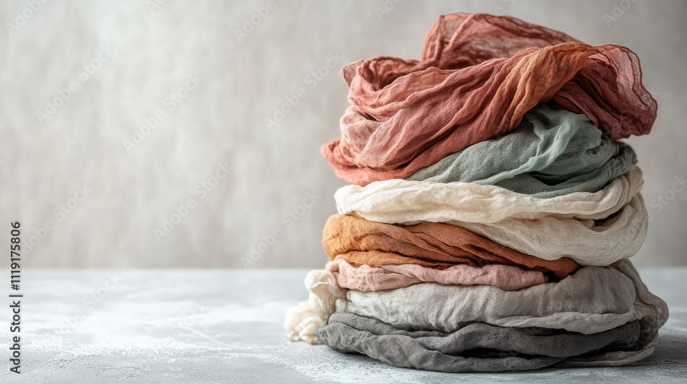 Aufkleber colorful layers of soft textiles stacked artistically on a light surface for captivating background 