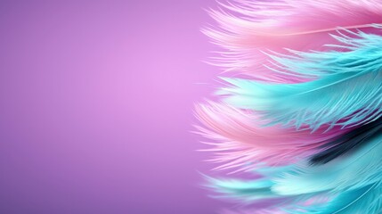 Pastel Pink   Blue Feathers on Purple Background  Soft  Elegant Design Texture