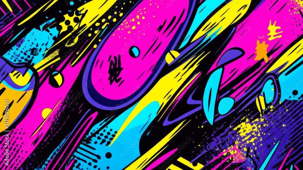 Aufkleber dynamic and colorful abstract digital art with chaotic shapes and vibrant colors creating energetic 
