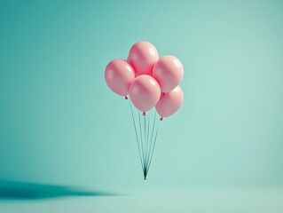 Cluster of Glossy Pink Balloons Against a Soft Turquoise Background