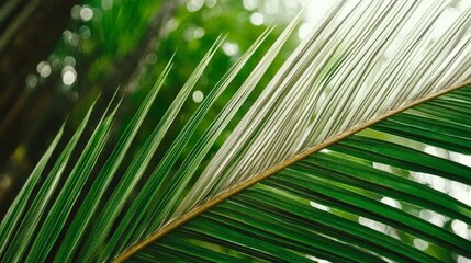 Lush Green Palm Leaf Texture  Tropical Foliage  Nature Background