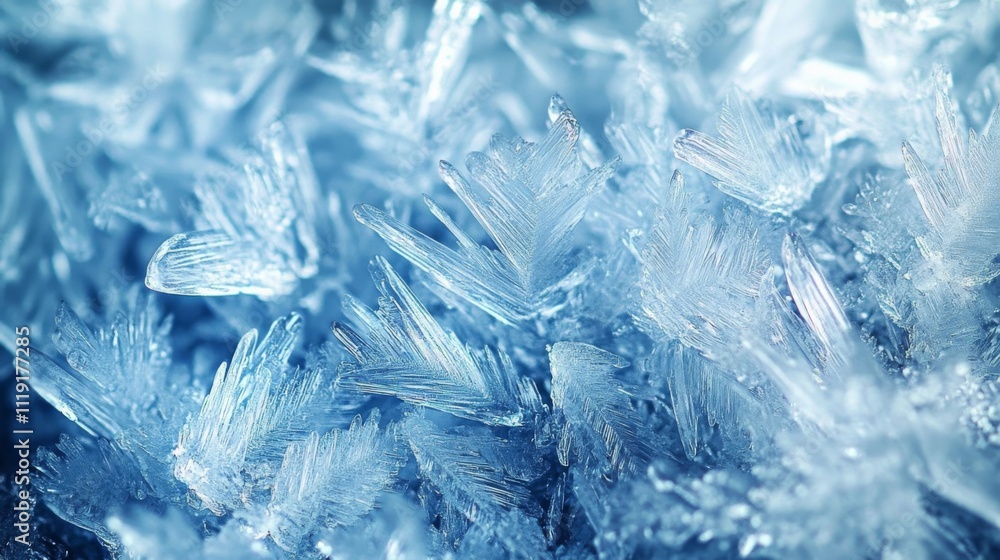 Aufkleber close-up of an array of icy crystals in varying shades of blue, creating a gradient effect with roug