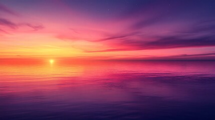Fototapeta premium Vibrant sunset reflecting on calm ocean water.