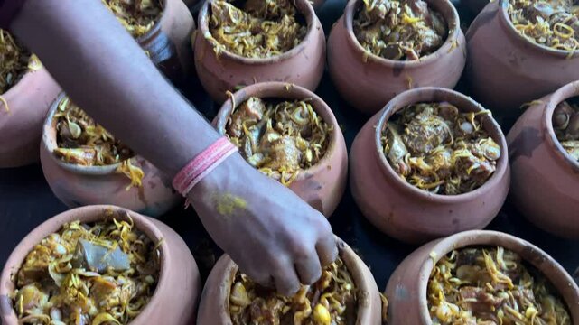 Handi muton being prepared at a roadside restaurant.