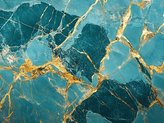 Fototapeta premium Teal and gold marble texture.