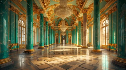 Obraz premium A symphony of shimmering teal and gold. This ai genrated palace whispers tales of grandeur and forgotten feasts.