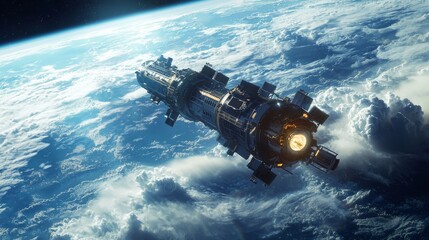 Futuristic Satellite Orbiting Earth High Resolution Space Exploration Image