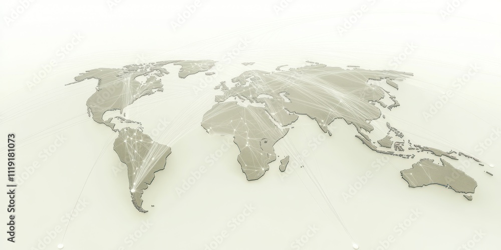Poster a minimalist world map highlighting global connections and data flow.