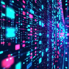 Obraz premium Abstract Data Flow with Bright Neon Lights and Geometric Patterns