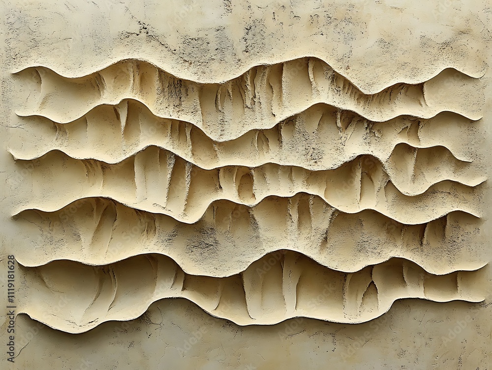 Poster Abstract beige relief texture with wave pattern and carved lines.