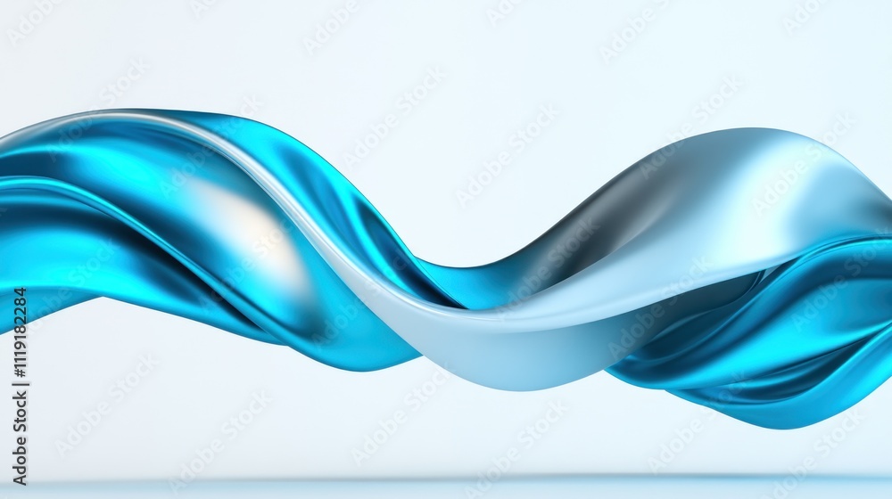 Poster a flowing wave of blue and silver fabric creating a dynamic motion.