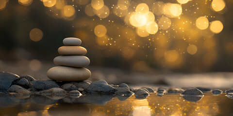 Obraz premium Stacked Rocks Balanced on Stream in Tranquil Natural Setting