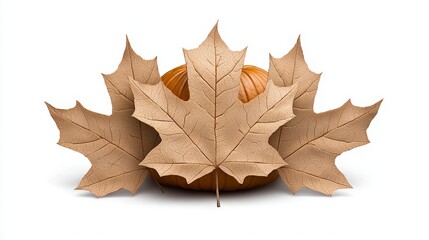 Obraz premium Autumn Harvest Pumpkin with Dried Maple Leaves Thanksgiving Fall