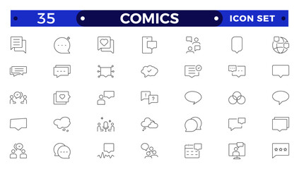  Comics outline icon set. Speech bubble line icon big set. Talk, people, man, user, dialog, chat, cloud etc. Talking, speaking, chatting, screaming, laughing, thinking, dreaming bubbles.