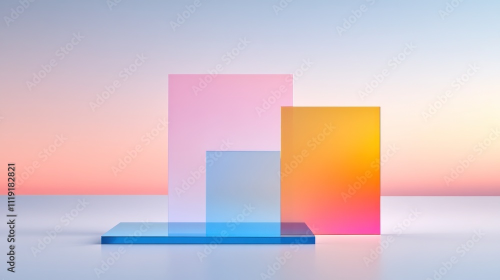 Aufkleber abstract geometric shapes with gradient colors against a soft background.