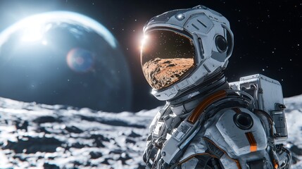 Astronaut on Moon Earthrise Space Exploration Lunar Surface High Detail 8k