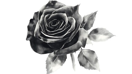Hand-drawn watercolor black rose flower isolated on white background
