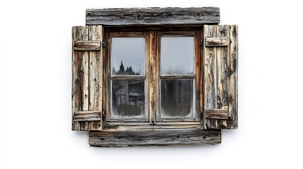 High quality photo of an isolated old wooden house window on a white background