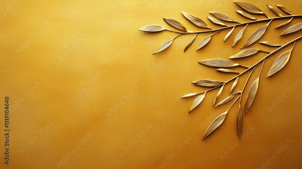 Poster a golden background featuring an elegant branch with detailed leaves, creating a warm and inviting a