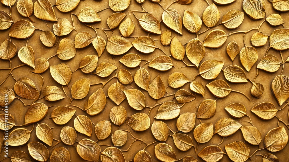 Aufkleber a textured arrangement of golden leaves, creating a visually captivating pattern that evokes warmth 