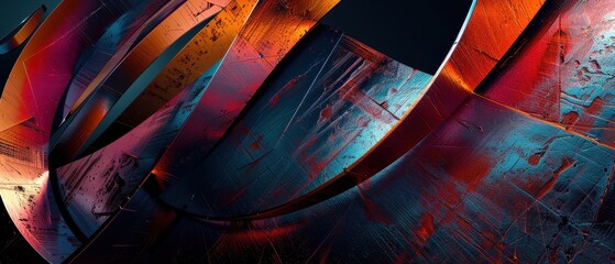 Abstract colorful textures background with layered metallic elements.