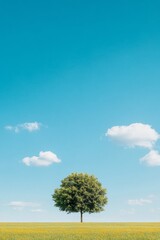 Obraz premium Serene Landscape with Lone Tree Under Clear Blue Sky Natures Simplicity Captured