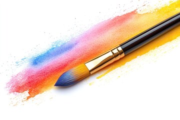 Fototapeta premium Isolated on a white backdrop, a painting paintbrush with a rainbow gradient. Generative Ai