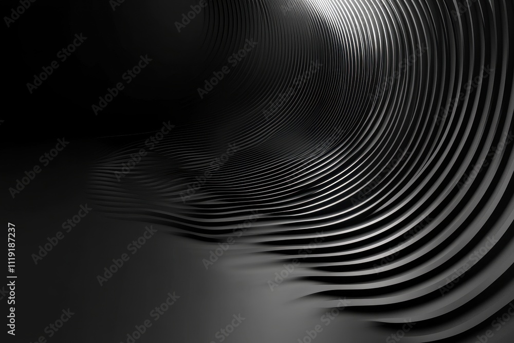 Poster abstract grayscale image of curving lines. perfect for tech, design, or futuristic concepts.