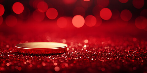 Red Glittering Background with Golden Podium for Display
