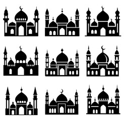 Set of mosque silhouettes.  vector illustration