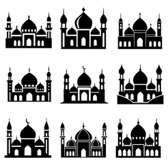 Set of mosque silhouettes.  vector illustration