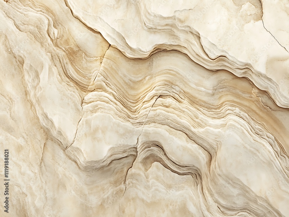 Poster close-up of beige and white marble texture with wavy patterns and cracks.