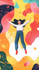 This colorful and energetic illustration expresses an explosion of joy and happiness because of a happy occasion.