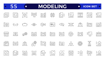 Modeling outline icon set. Architectural planning icon collection. Planning, scheme, dimension, project, measurement, floor plan and more.