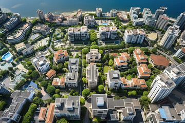 Aerial View of Modern Residential Area with Greenery