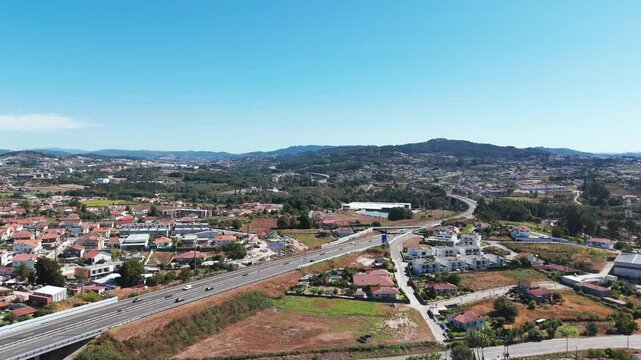 Aerial - Riba d'Ave, northern Portugal, highlighting residential areas and open landscapes