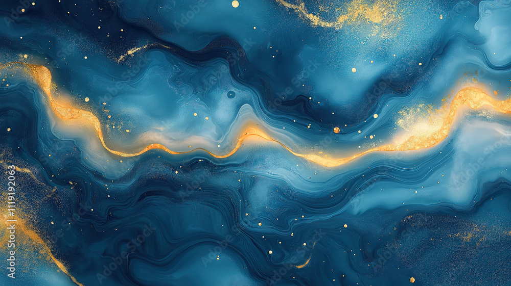 Poster abstract blue and gold marbled texture background. a captivating abstract image showcasing a dynamic