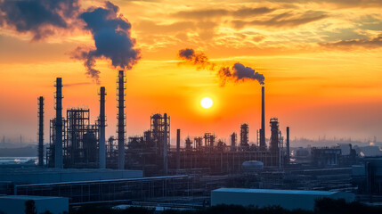 Fototapeta premium Sunrise Over a Busy Factory