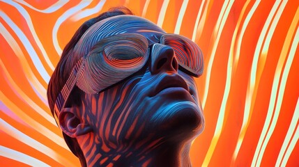 Digital Abstract Portrait with Vivid Stripes
