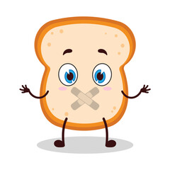 cute shut up expression of bread cartoon character mouth closed with plaster