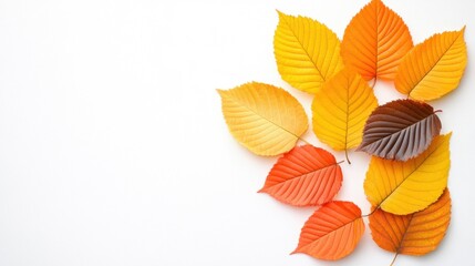 Obraz premium Autumn leaves collection flat lay composition nature photography bright colors minimalist style seasonal beauty