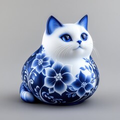 Exquisite porcelain cat sculpture artistic studio decorative art minimalist setting close-up floral elegance