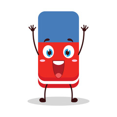cute rise hand happy expression of eraser cartoon character