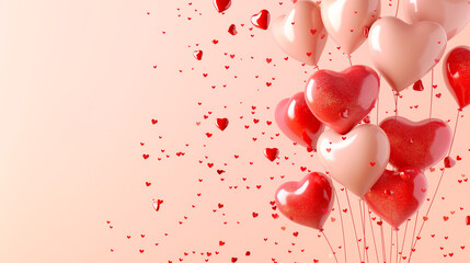 Fototapeta premium Glossy Heart Balloons Celebration in Red and Pink