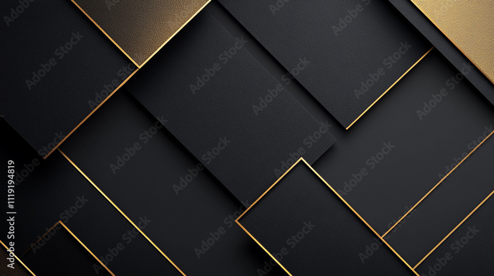 Poster dynamic arrangement of black and gold elements creating a modern artistic design
