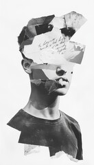 Abstract Black and White Collage Portrait with Blending Techniques and Artistic Layers of Expression