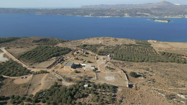 Aptera Ancient Greek Ruins On The Island Of Crete Drone Track Back 4K 60FPS