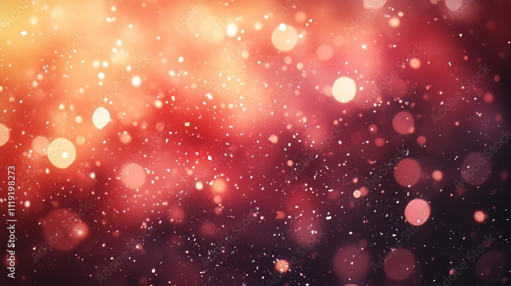 Poster A beautiful red bokeh background with shimmering snowflakes drifting through the scene.