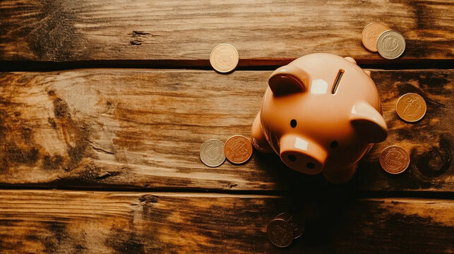 Broken piggy bank with coins scattered around, symbolizing financial struggle and the need for careful budgeting and saving.